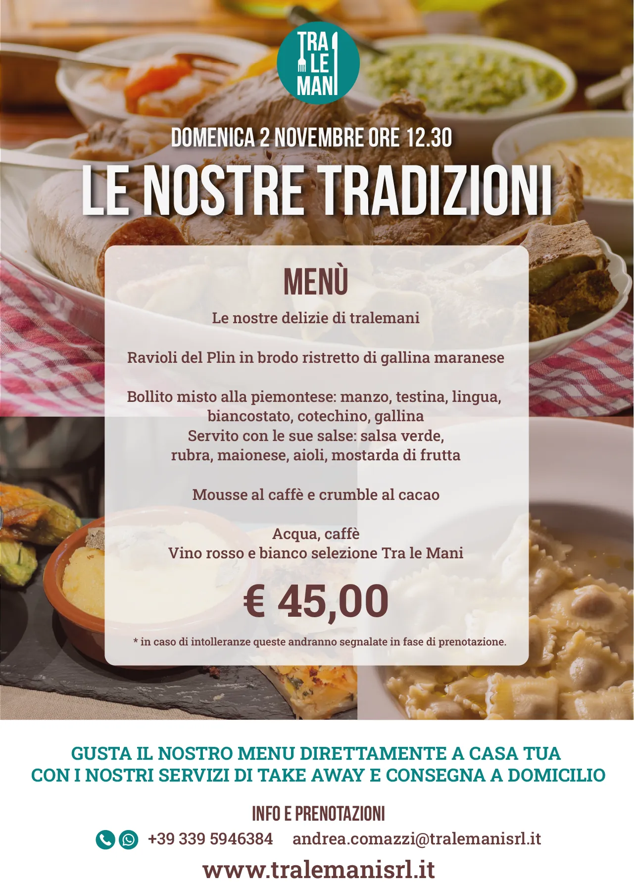 Menu dell'evento "Le Nostre Tradizioni" takeaway